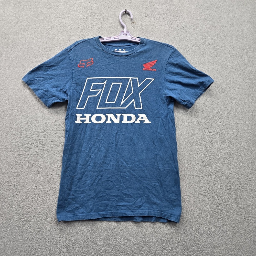 Fox Men Shirt S Blue Honda Logo Graphic Print Short Sleeve Standard Fit Tee